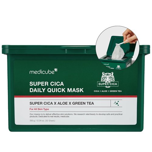 Medicube Super Cica Daily Facial Masks - 60-Second Soothing & Hydrating Mask with 88% Cica | 30 Sheets, Vegan Certified