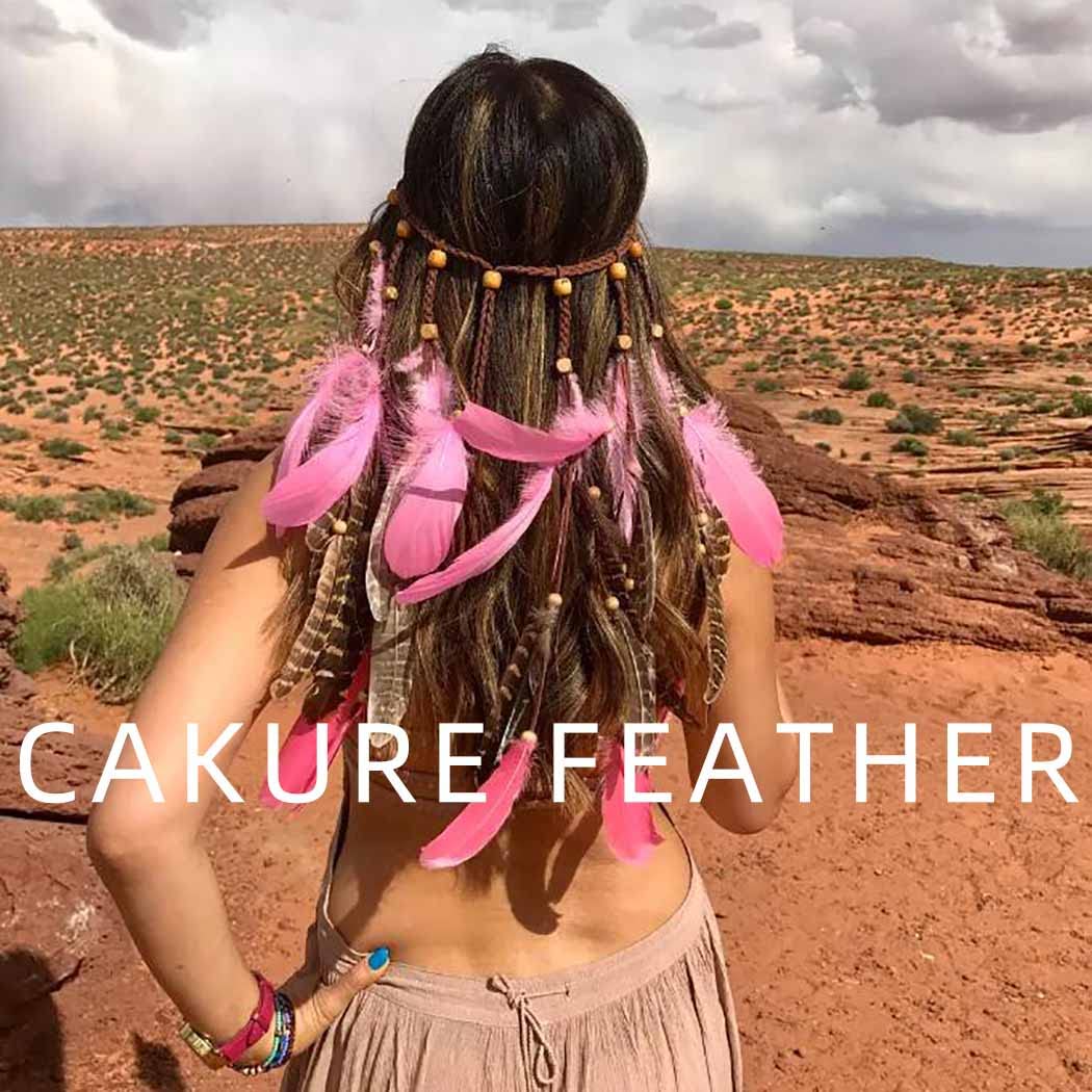 CAKURE Boho Feather Headbands Indian Peacock Headpiece Gypsy Hair Band Adjust Headdress Handmade Feather Hair Accessories (Set 7)