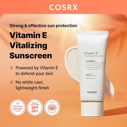 COSRX Vitamin E Vitalizing Sunscreen - SPF 50 Broad Spectrum Protection, Lightweight & Non-Sticky, 1.69 fl oz