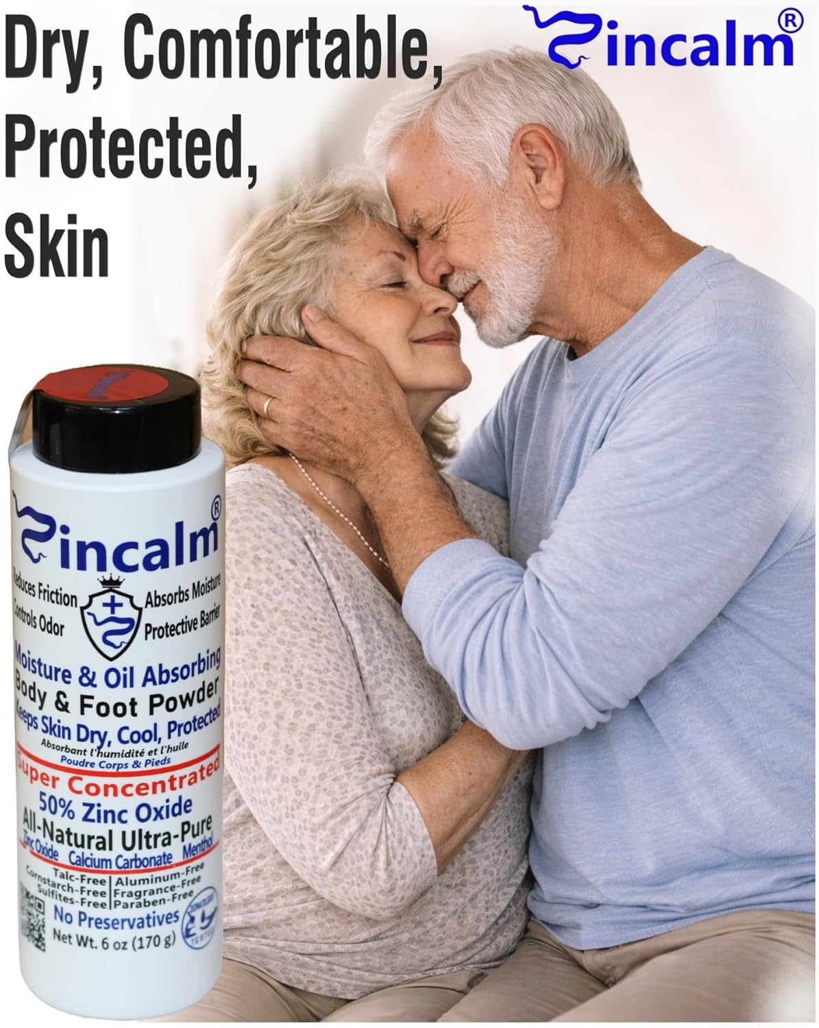 Zincalm All-Natural Body & Foot Powder - 50% Zinc Formula for Moisture & Odor Control | Anti-Chafing Relief
