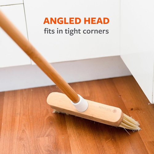 Full Circle Clean Sweep Bamboo Broom - Precision Angled Design for Indoor & Outdoor Use - Ideal for Pet Hair, White