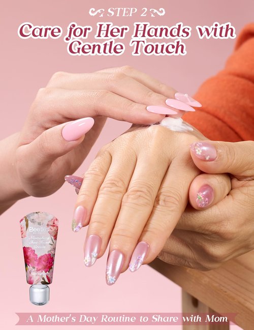 Beetles Mani Time with Mom Mother’s Day Gift Box, 12 Colors Purple Pink Red Cat Eye Gel Nail Polish Kit with U V Light, HEMA Free TPO Free Complete Manicure Kit Shea Butter Hand Cream Gift Box for Mom
