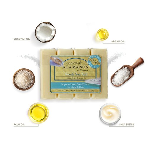 A LA MAISON Fresh Sea Salt Soap - Nourishing 4-Pack | 14 Ounce Bars for Soft Skin