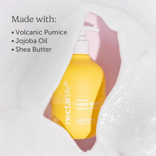 Nectar Life Exfoliating Hand Wash - Volcanic Pumice & Shea Butter for Soft Hands | Vegan Lemon Scent