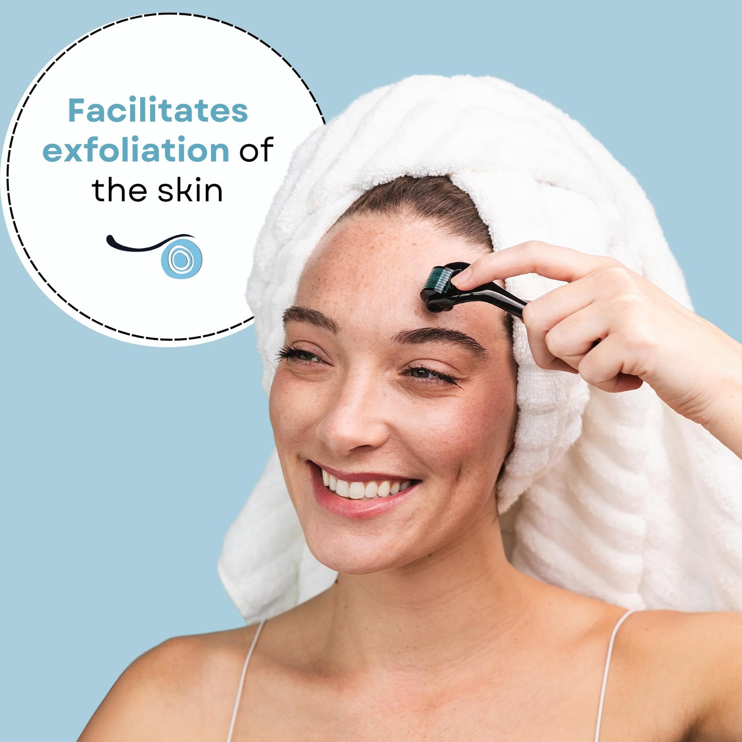 FOLLIROLL Derma Roller - 540 Microneedles for BEARD, HAIR & SKIN | Microneedling Roller for Men and Women - for Face & Scalp Derma Stamp - FREE STORAGE CASE (Blue, 0.30mm)