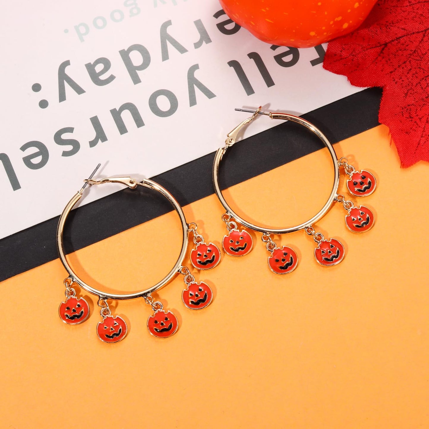 YAHPERN Halloween Thanksgiving Fall Christmas Earrings for Women Festive Holiday Hoop Earrings Costume Party Outfits Holiday Jewelry Gifts (Halloween Pumpkin)