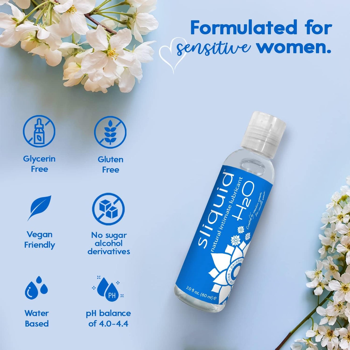 Sliquid H2O Water-Based Lubricant - Natural, Glycerin-Free Personal Lube (2 Oz) | Clear & Unscented