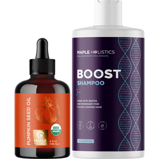 Maple Holistics Pure Pumpkin Oil for Dry Scalps and Fine Hair, Sulfate and Paraben Free, Regrowth Tip, Biotin Shampoo Additive, 2 oz