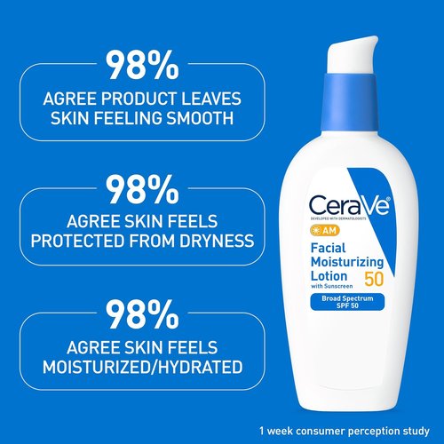 CeraVe AM Facial Moisturizing Lotion SPF 50 - Non-Greasy Face Moisturizer with Hyaluronic Acid & Niacinamide | 3 Oz