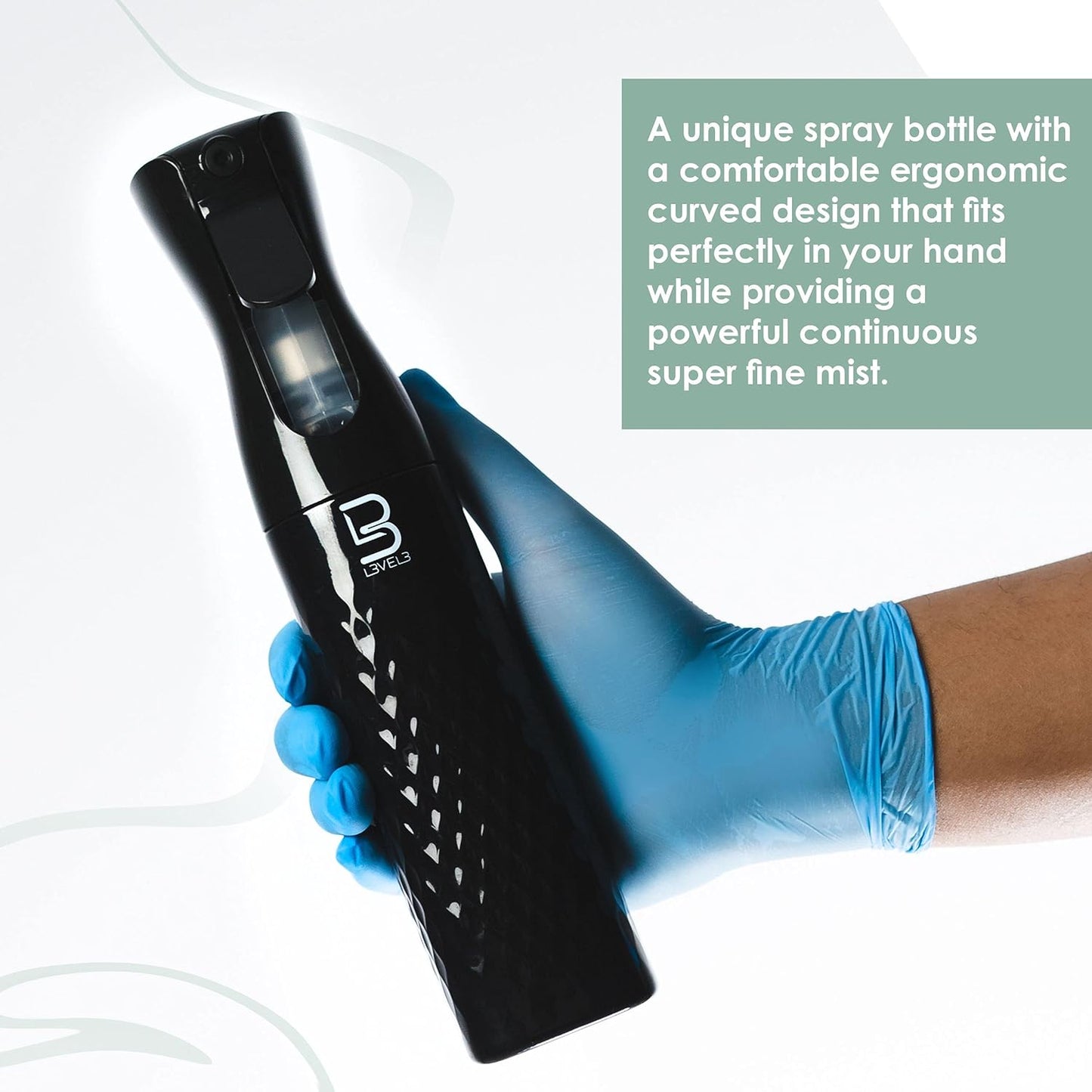 L3 Beveled Spray Bottle - Continuous Fine Mist Spray for Barbers - 300 ml Black | Less Hand Fatigue