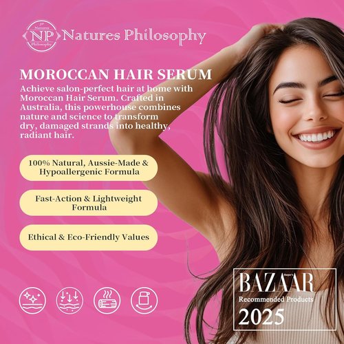 NP Natures Philosophy Moroccan Argan Oil Hair Serum - Organic Anti-Frizz Treatment, Repairs Damage, Adds Shine | 1.69 Fl Oz