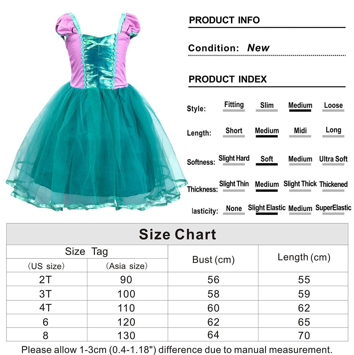 COTRIO Mermaid Dress Toddler Baby Girls Princess Dresses Birthday Party Fancy Dress Halloween Costume Outfit Kids Clothes Size 2t (Green)