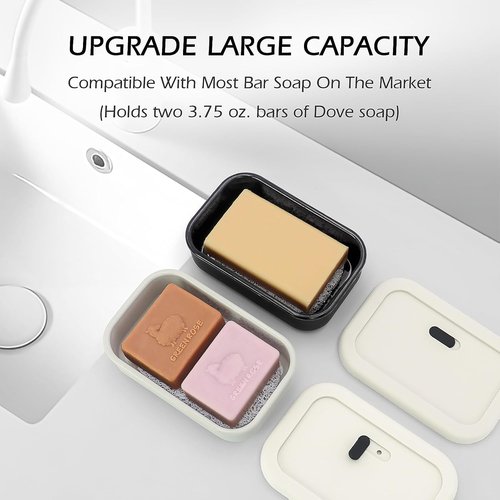 AIDIMMING Travel Soap Case - Enhanced Leak Proof Shatterproof Silicone Holder for Shampoo & Conditioner Bars - Offwhite