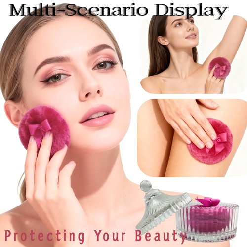 2 Pcs Large Body Powder Puff and Container Powder Container with Puff Powder Puff Crystal Container Soft Washable Reusable Velour Face Body Glitter Powder Puff Wet Dry Makeup