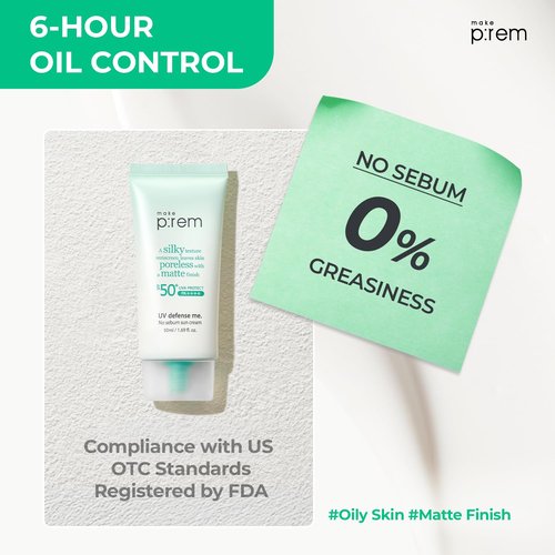 MAKE P:REM UV Defense Me - Matte Airy-Fit Mineral Sunscreen SPF 50 | Lightweight, Pore-Blurring Formula, 1.69 fl. oz.