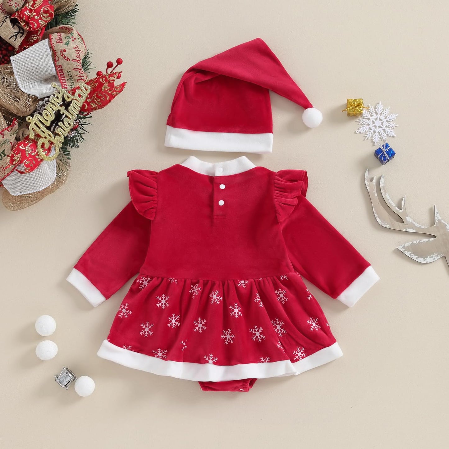 Baby Girls Christmas Dress Velvet Santa Claus Romper Dress Long Sleeve Plush Xmas Princess Party Cosplay Costume Dress (E-Red, 0-3 Months)