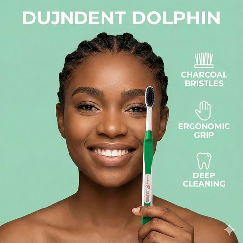 Dolphin Charcoal Infused Toothbrush - Extra Soft Ultra Fine Tapered Bristles for Sensitive Gums | Black