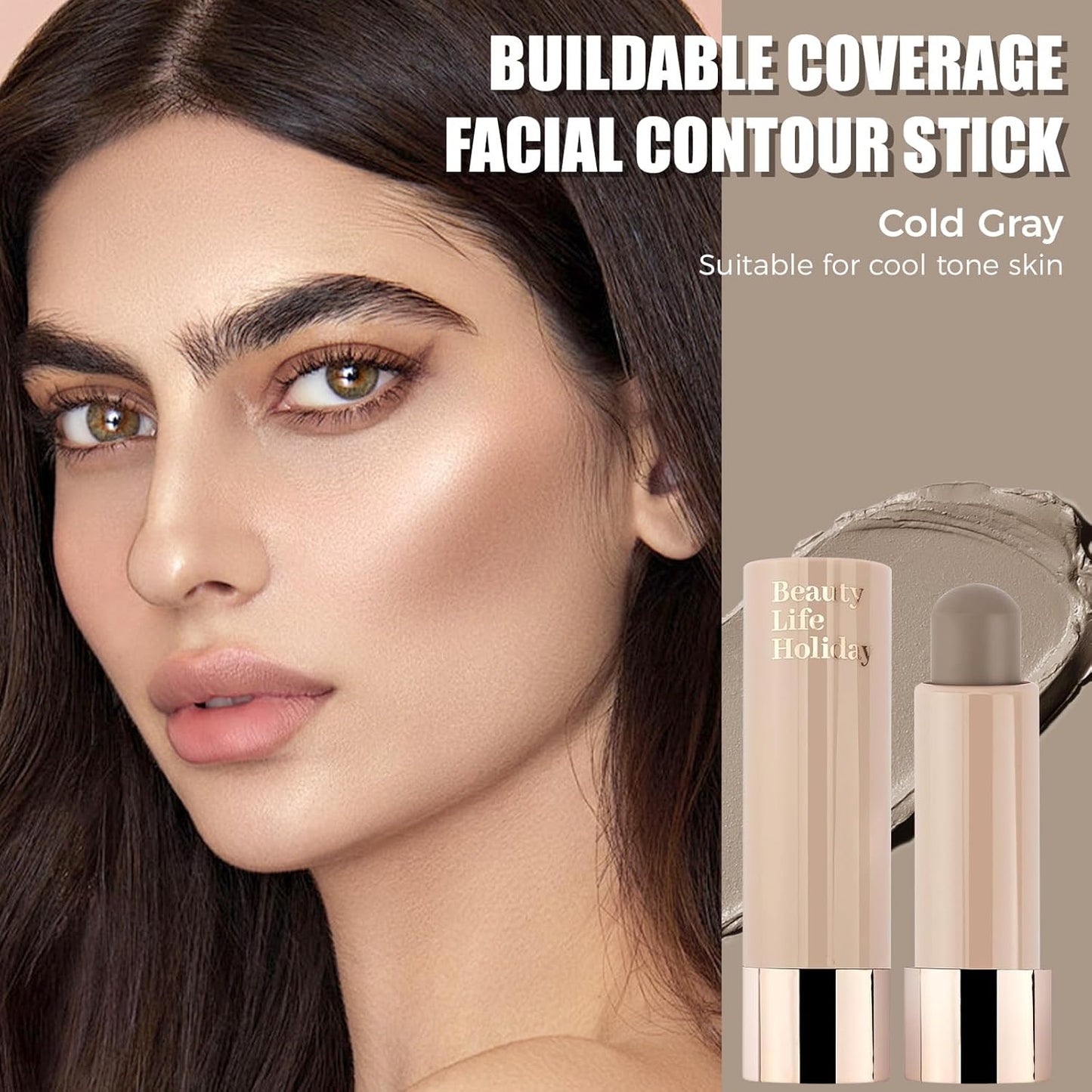 Skiennix Contour Stick - Natural Buildable Cream Bronzer for Smooth Face Shaping | Portable Travel Size, 01 Cold Gray