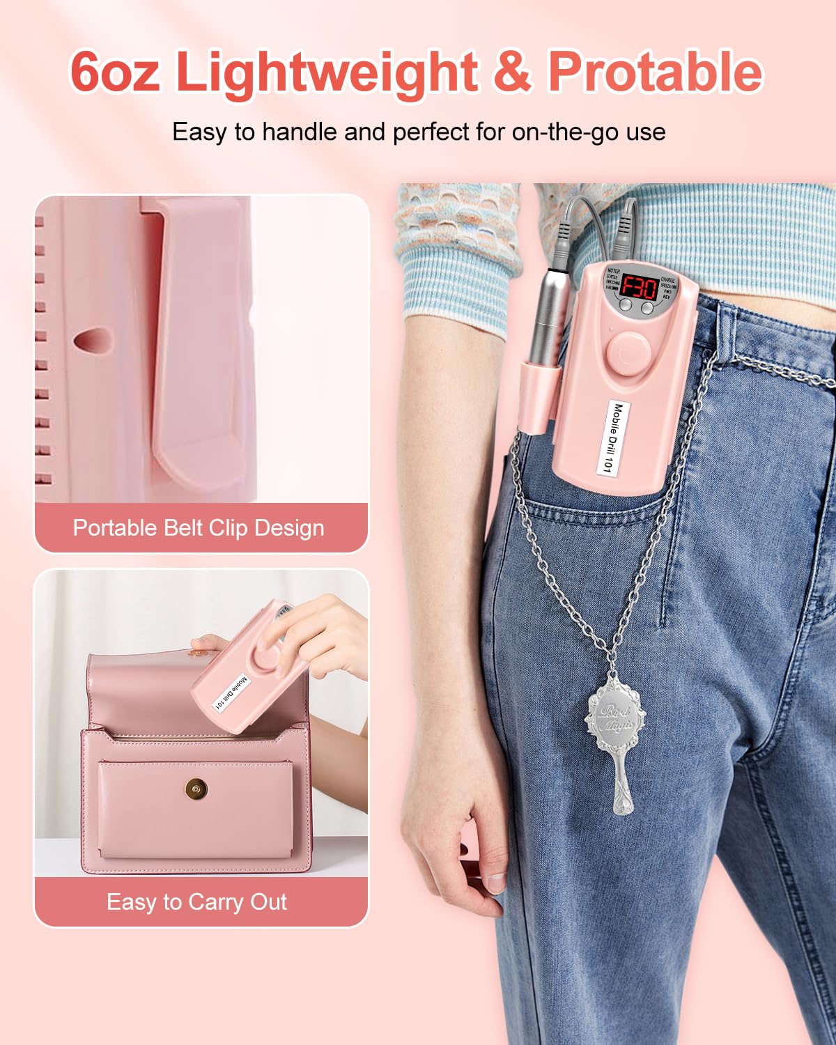 MEKK Cordless Nail Drill Pro: 30000 RPM Rechargeable Electric Nail File, Lightweight & Quiet for Acrylic, Gel Nails, Manicures & Pedicures – Professional & Home Use