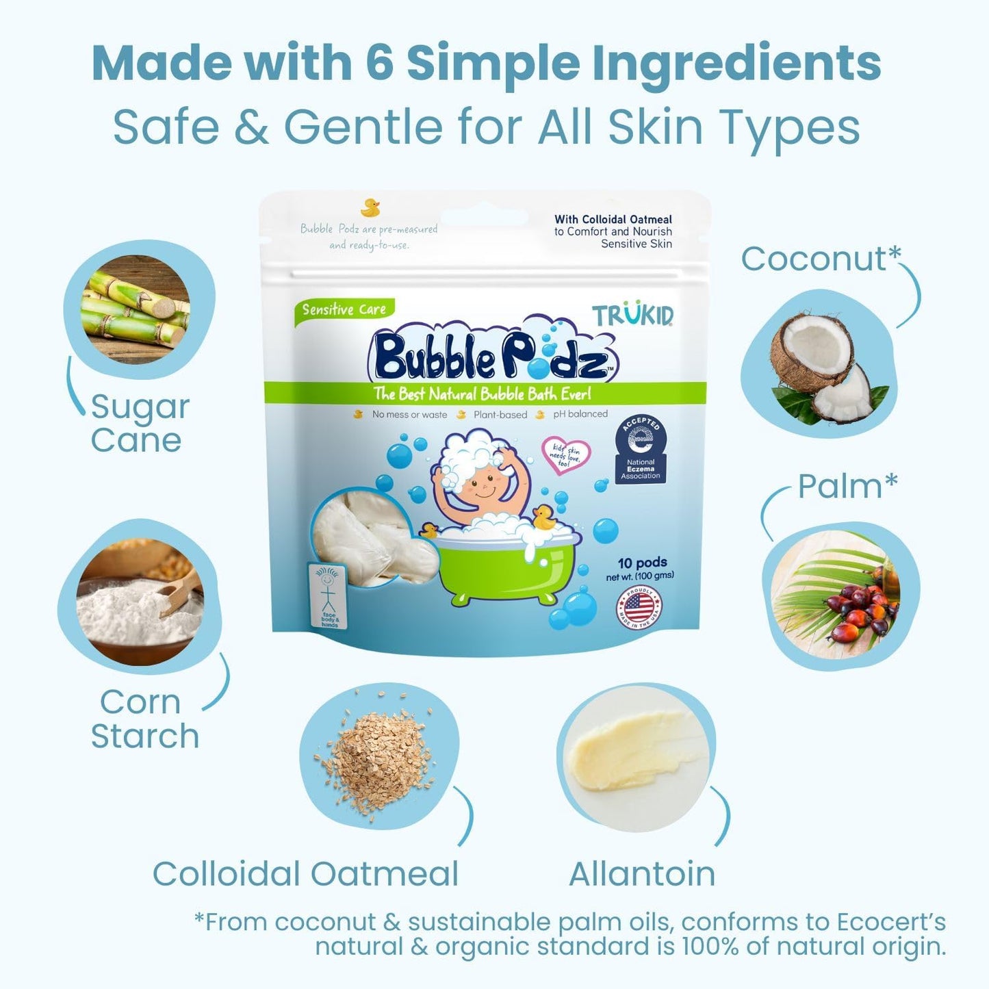 TruKid Bubble Podz | Gentle Bubble Bath for Kids & Toddlers | Eczema-Friendly, pH Balanced, Unscented (24 Podz)