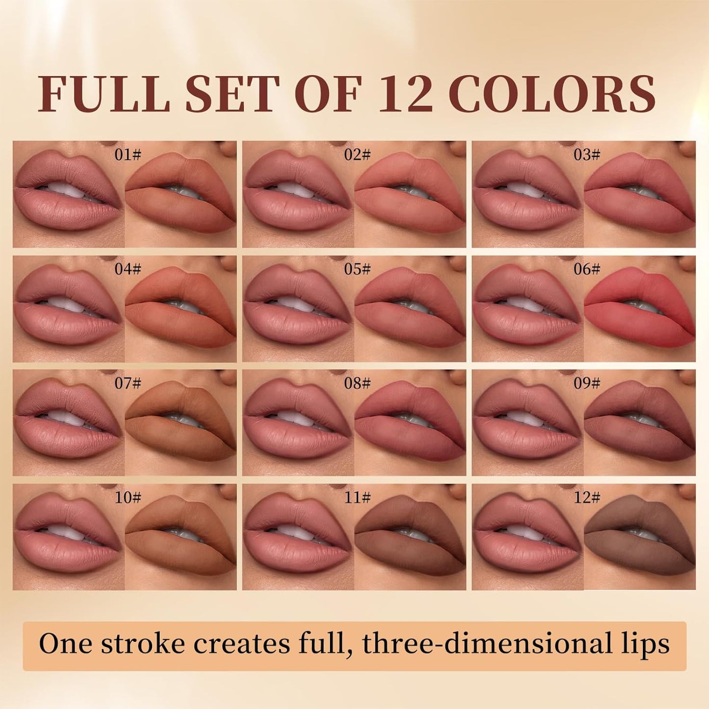 Skiennix Matte Lip Liner Set - 12 Ultra-Fine Brown Tone Shades for Long-Lasting, High Pigment Makeup