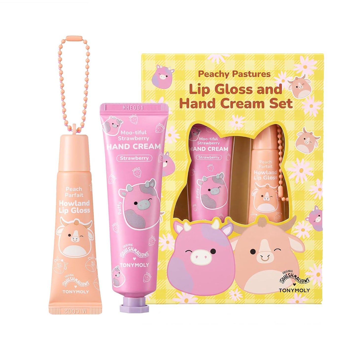 TONYMOLY x Squishmallows Peachy Pastures 2-Piece Lip Gloss & Hand Cream Set – Peach Scented Hand Cream + Sheer Peach Lip Gloss – Cute Korean Beauty Gift, Squishmallows Easter Basket Stuffer