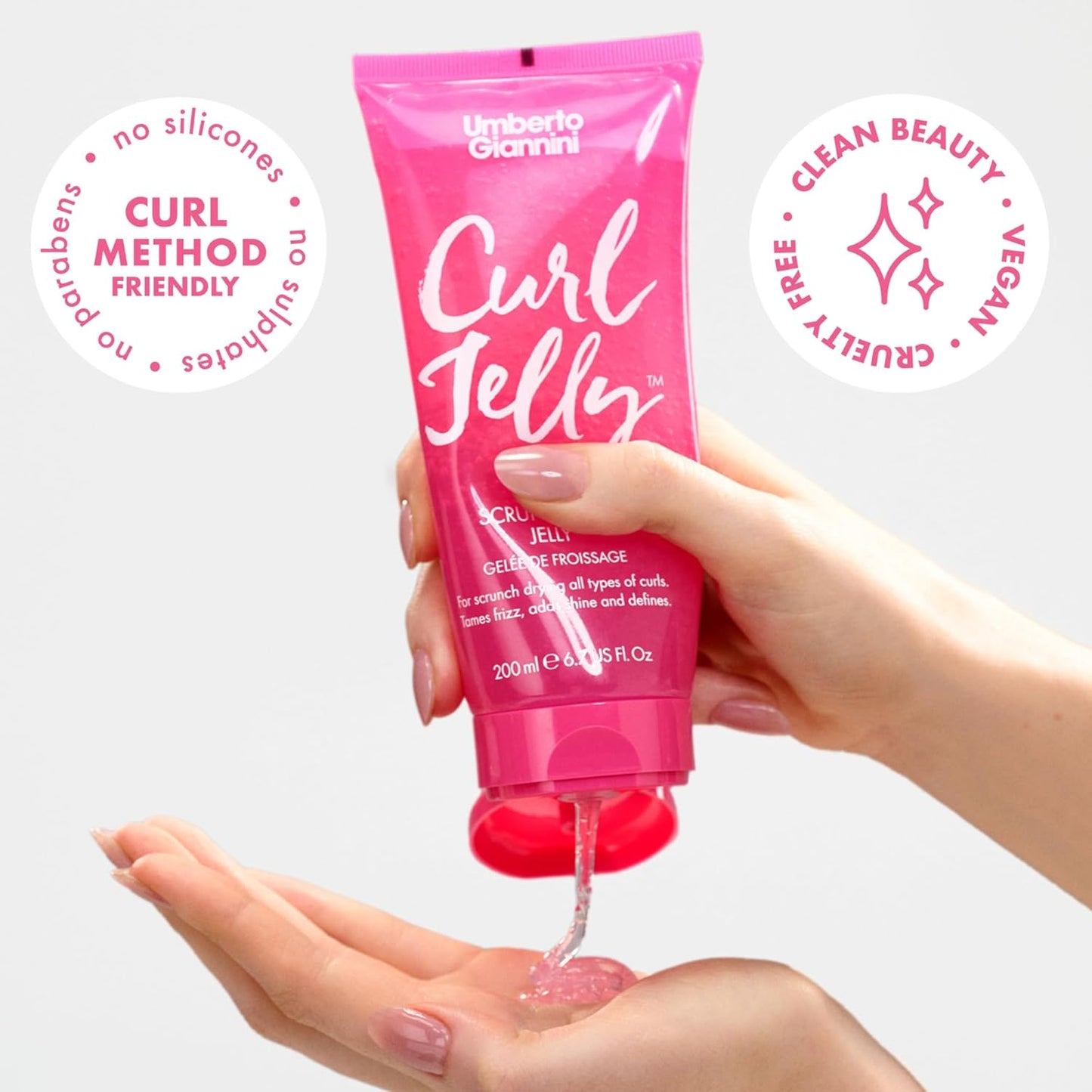 Umberto Giannini Curl Jelly - Frizz Control Scrunching Gel for 2A-4C Curly & Wavy Hair | 6.7 fl oz - Vegan & Cruelty-Free