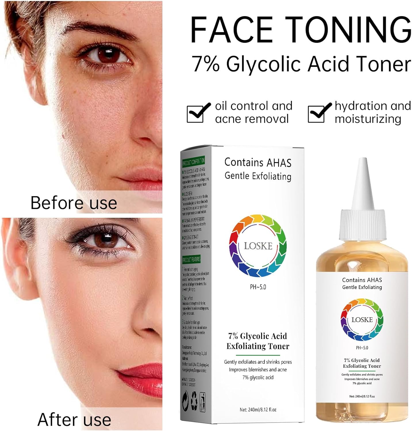 Skiennix 7% Glycolic Acid Face Toner - Exfoliating Formula for Clear Skin & Radiant Complexion