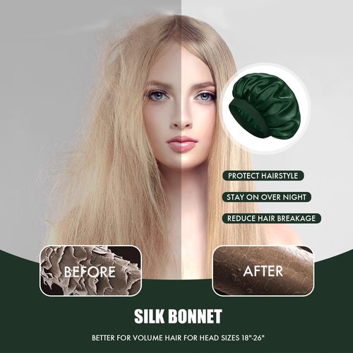 Doitory Satin Silk Bonnet for Sleeping, Double Layer Silk Sleep Cap for Men & Women, Soft Satin Lined Bonnet for Natural & Curly Hair(Dark Green)