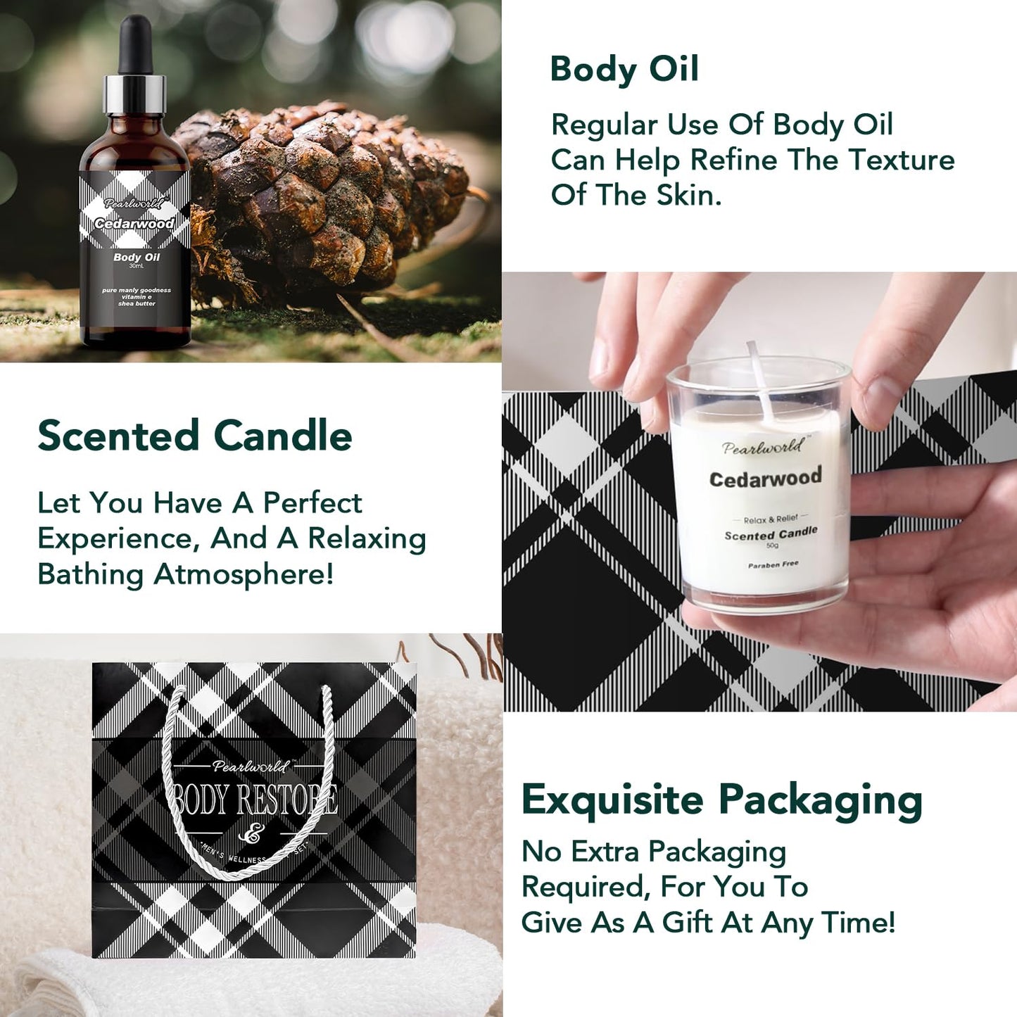Skiennix Men's Spa Gift Set - Cedarwood Bath & Body Care Kit | 12-Piece Home Spa Essentials for Every Occasion