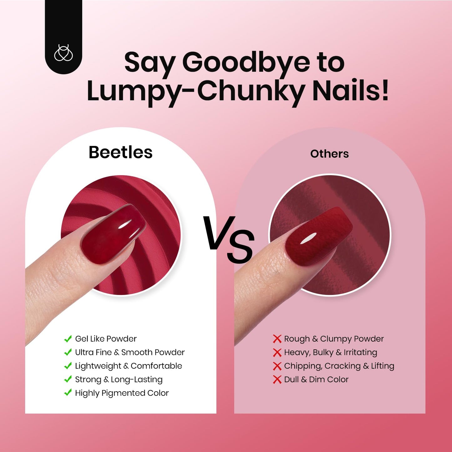 Beetles Dip Powder Burgundy Red Color, 25g Dark Reddish Red Dipping Powder for French Nail Art, Starter Manicure DIY Home Salon Long Lasting Design, No Lamp Needed