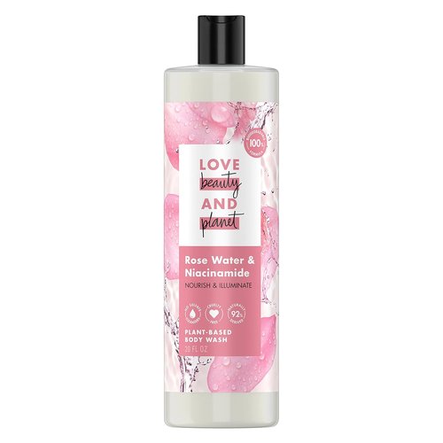 Love Beauty and Planet Body Wash - Nourishing Rose Water & Niacinamide, 100% Biodegradable, 20 fl oz