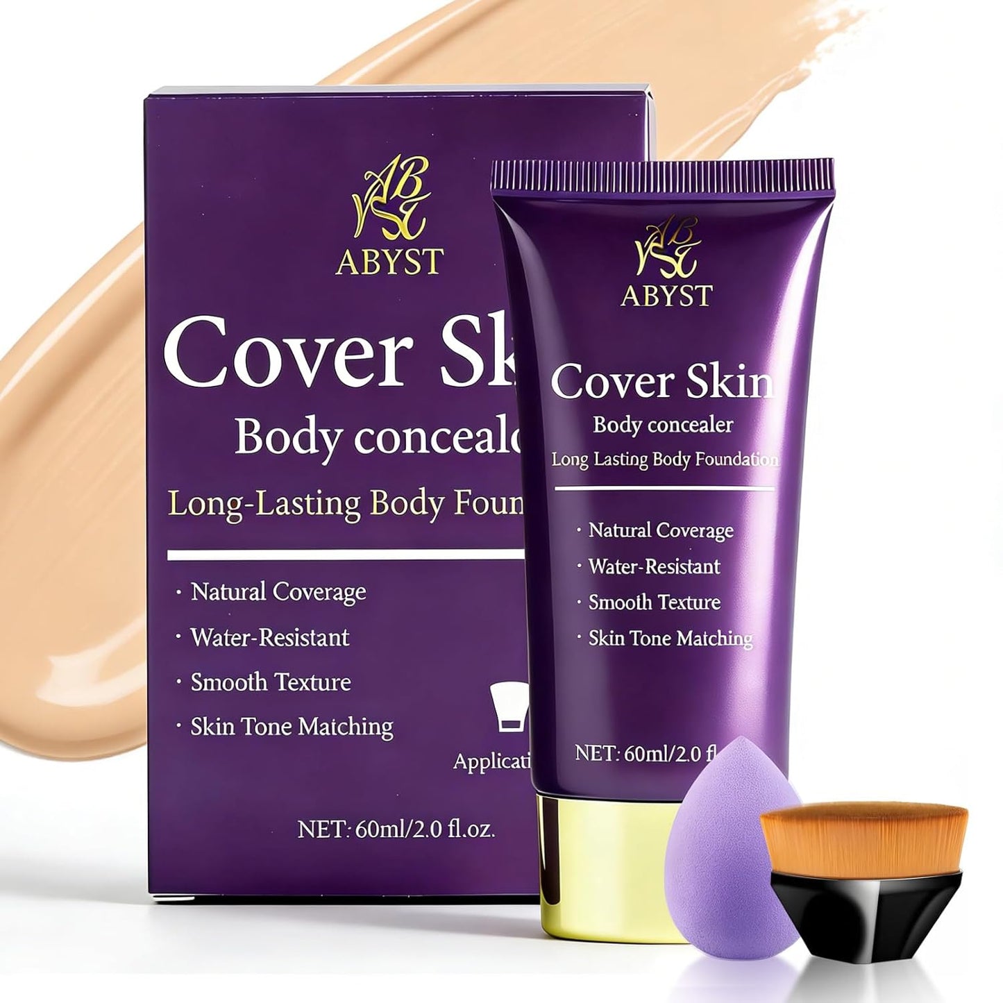Skiennix Body Coverage Perfector - Waterproof Makeup with Brush & Puff | Full Coverage for Tattoos, Scars (2.0oz Natural Beige)