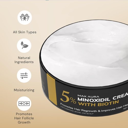 MAX AURA Minoxidil Cream - 5% Extra Strength Treatment for Thinning Hair in Men | Biotin-Infused Formula