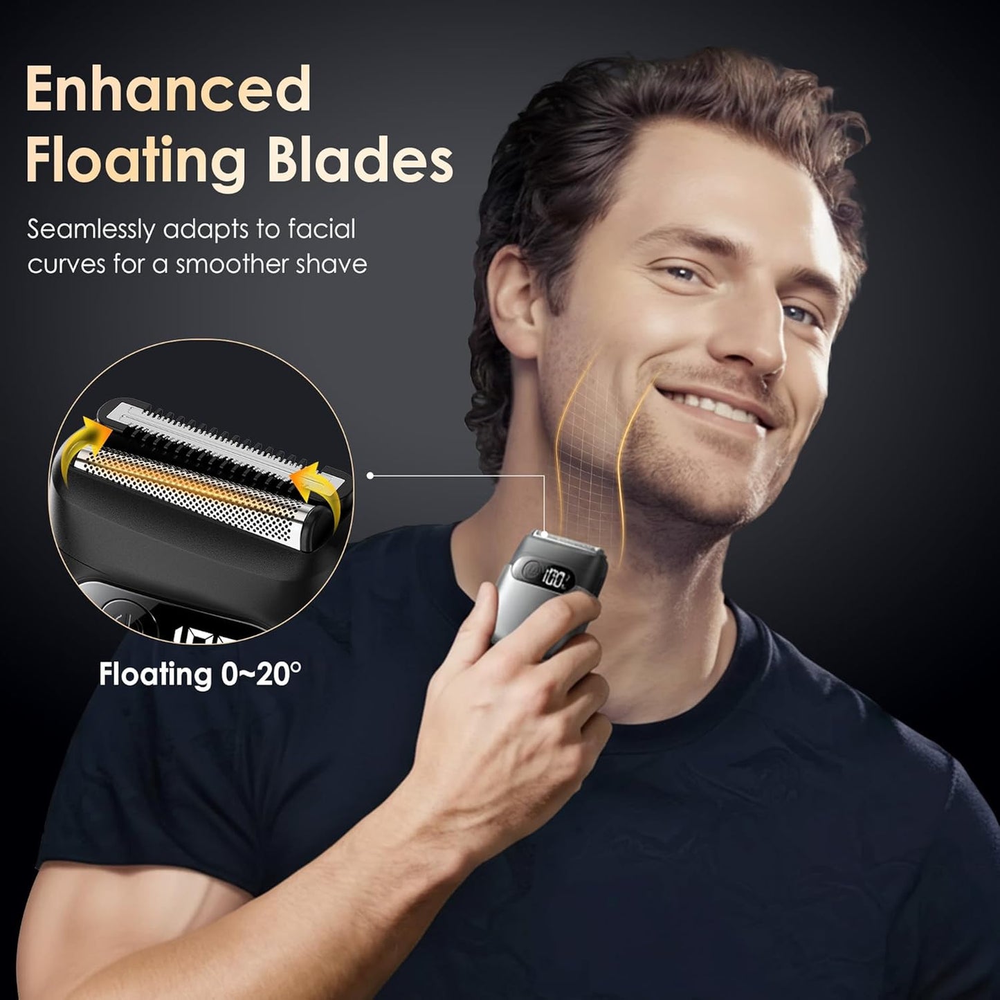 Skiennix Electric Razor - Foil Shaver & Beard Trimmer with LED Display | USB-C Fast Charge, IPX7 Waterproof, Charcoal Black