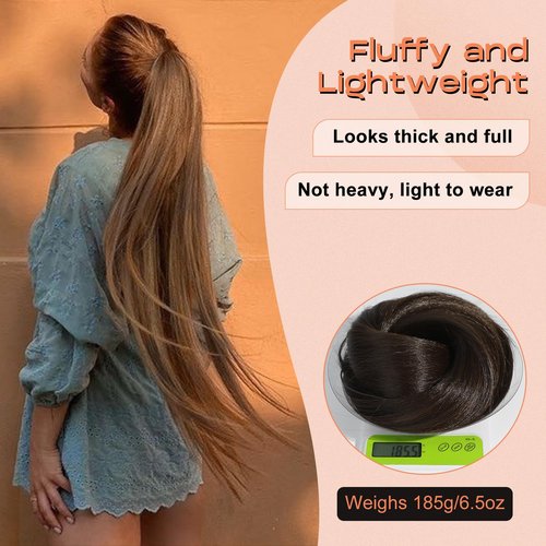 SEIKEA 36" Long Straight Drawstring Ponytail Extension, Multi Layered Light Soft Tangle-Resistant Silk Touch Clip in Hair Extensions Ponytail Natural Synthetic Hairpiece Burgundy