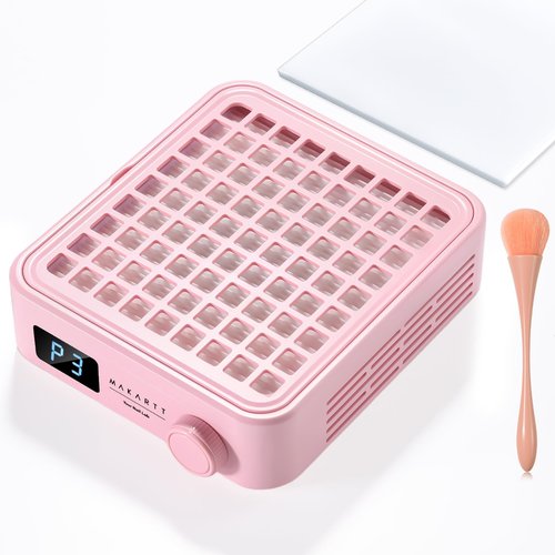 Makartt MIni Nail Dust Collector - Professional Powerful Suction Larina Dust Cleaner with LED Display, Adjustable Speed Wrist Rest and Reusable Filter for Nail Tech Acrylic Gel Polishing Pink