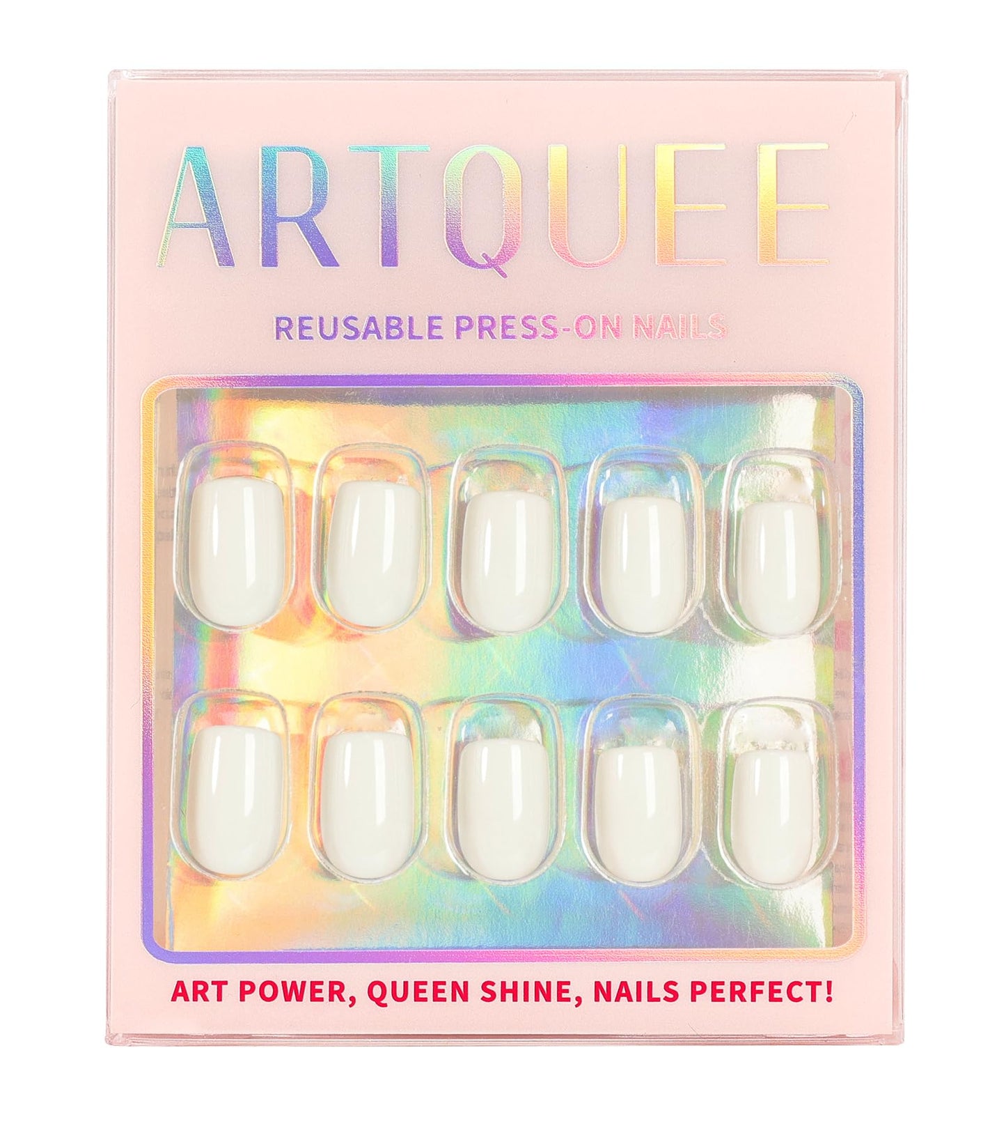 Artquee Press on Nails Short Soft Nude Square False Tips Glossy Reusable Fake Stick on Nails Kit for Women - 30 PCS 15 Sizes
