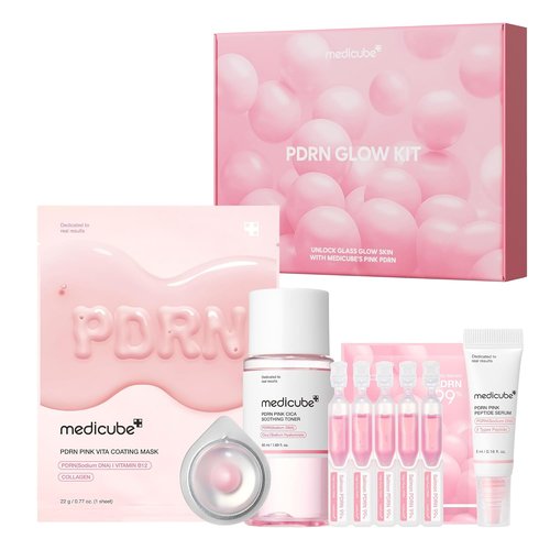 Medicube Salmon DNA PDRN Trial Kit - Glass Glow Mini Skincare Set with Toner, Serum & Sheet Mask for Hydration & Firmness | Perfect Gift & Travel Essentials for Women & Girls | Korean Skincare