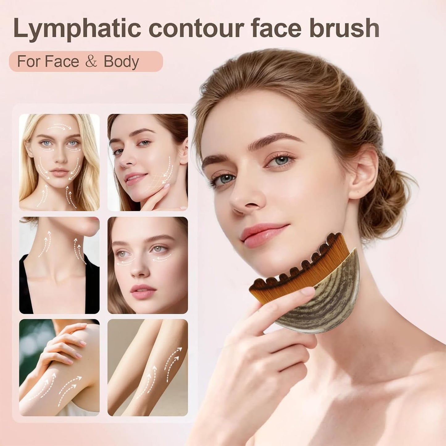 Skiennix Lymphatic Contour Face Brush - Sculpting & Anti-Puffiness Tool | Ultra Soft Dry Brush for Jawline Massage | Ergonomic Design (1pc)