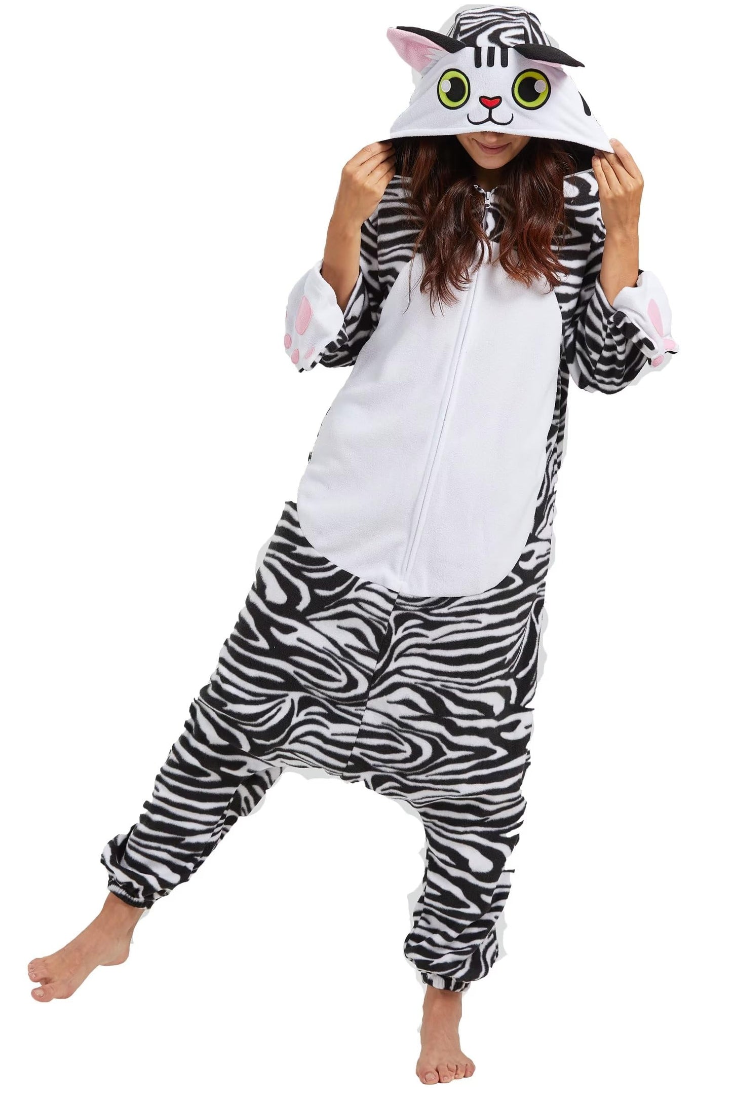 DarkCom Adult Halloween Costume Cosplay Shorthair Cat Onesie Christmas Pajamas Animal Sleepwear for Women Men Small