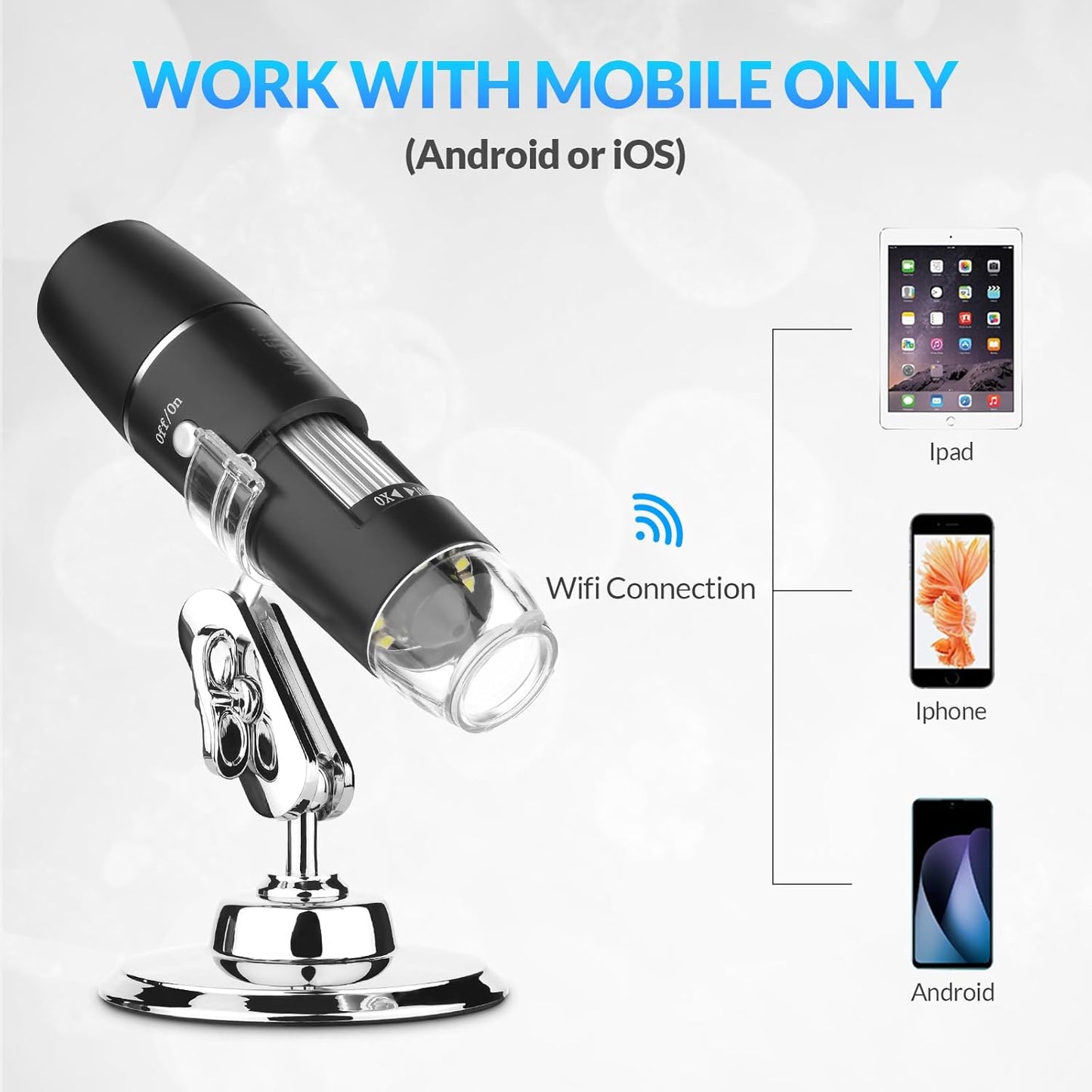 Skiennix Handheld Digital Microscope - Wireless & Portable 50x-1000x Magnification | 360° Rotating Stand for iOS/Android
