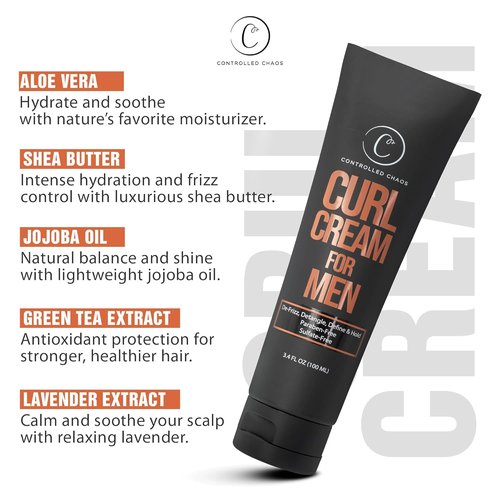 Controlled Chaos Curl Cream for Men - Sulfate-Free Styling Cream for Wavy & Curly Hair (3.4oz)