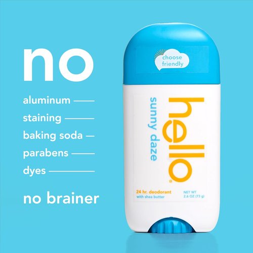 Hello Sunny Daze Aluminum-Free Deodorant - 24-Hour Freshness with Shea Butter | 2.6 oz Stick, 2-Pack