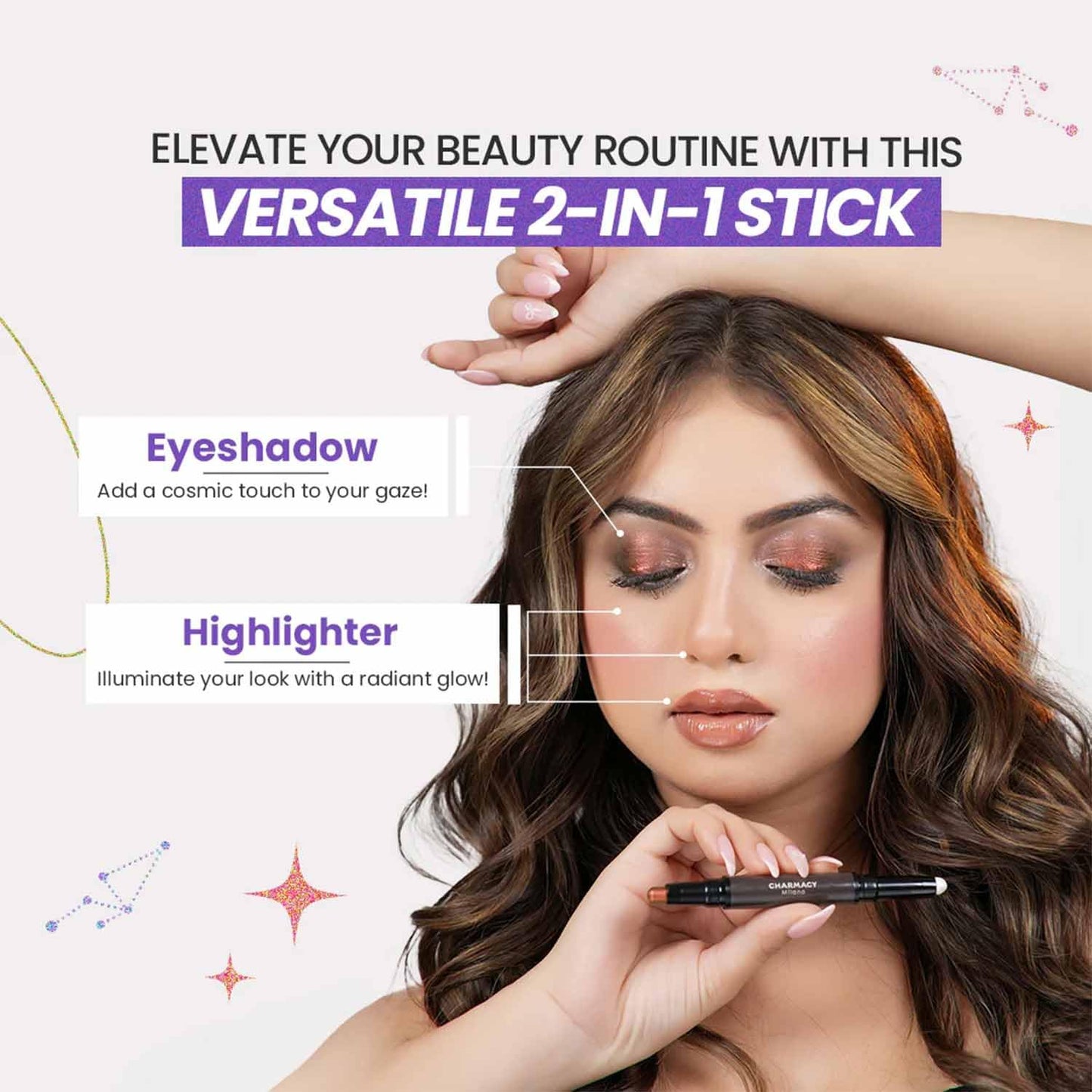 CHARMACY Multichrome Cream Eyeshadow Stick - Waterproof, High Pigment Eye Brightener | Vegan & Cruelty-Free