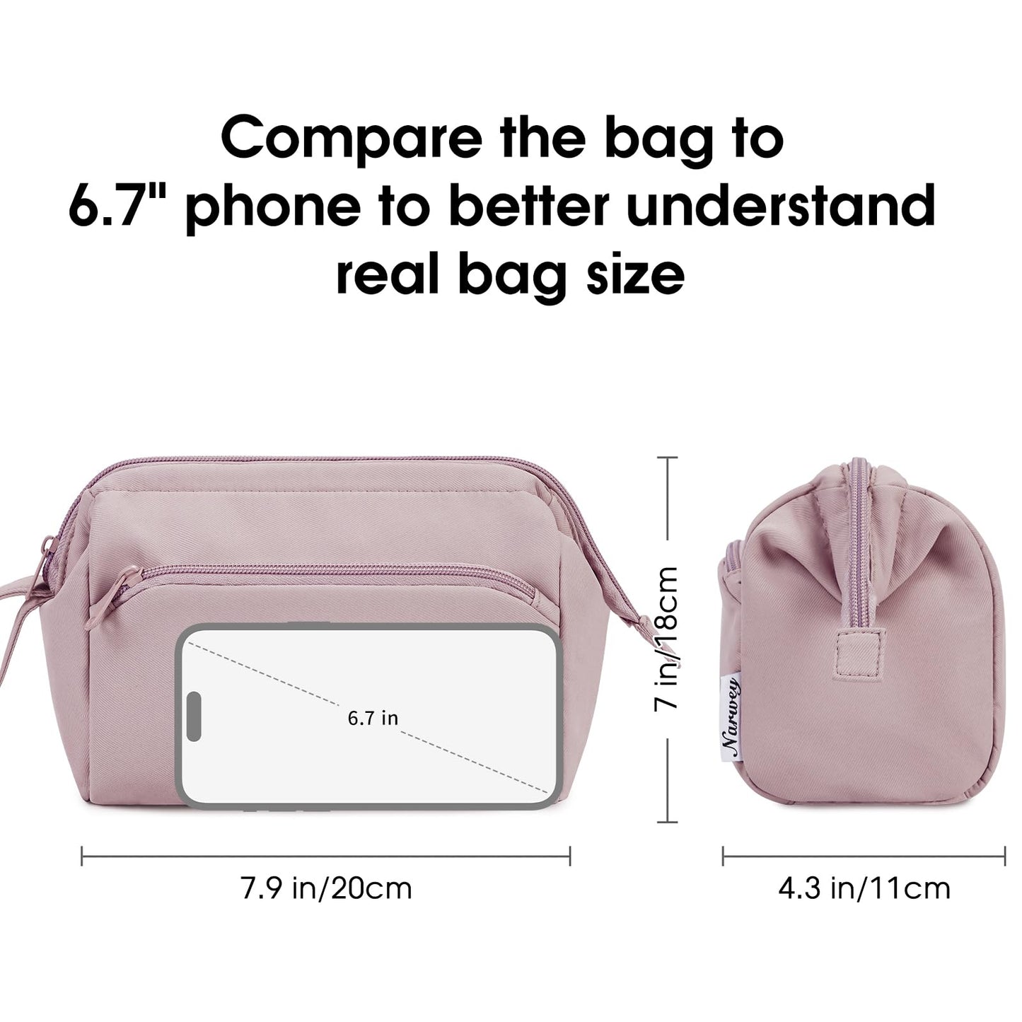 Narwey Large Makeup Bag Women Wide-open Make up Bag Travel Cosmetic Bag Organizer Toiletry Bag for Cosmetics Toiletries Accessories (Dusty Rose)
