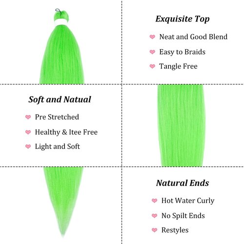 UPruyo Neon Lime Green Braiding Hair Pre Stretched Prestressed Braiding Hair Weave Color Braiding Hair Extensions for Braids Synthetic Hair for Braiding (26 In 3 Packs)
