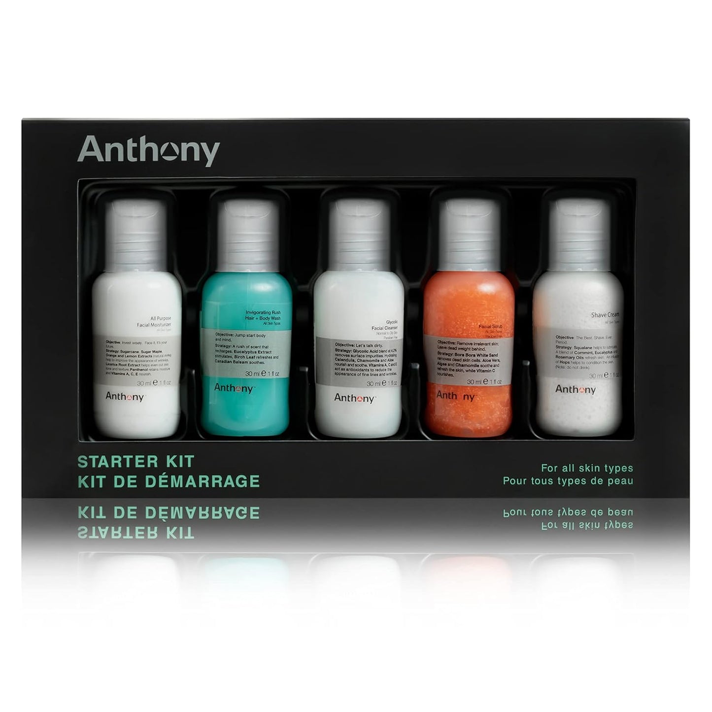Anthony Starter Kit - Glycolic Facial Cleanser, Facial Scrub & Moisturizer | 5 Essential Products