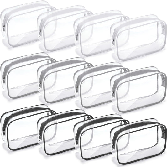 Weewooday 12 Pieces Clear Cosmetics Bag PVC Zippered Clear Toiletry Carry Pouch Cosmetic Makeup Bag Waterproof Makeup Vinyl Plastic Organizer Case for Vacation Bathroom(Multicolor,Medium)