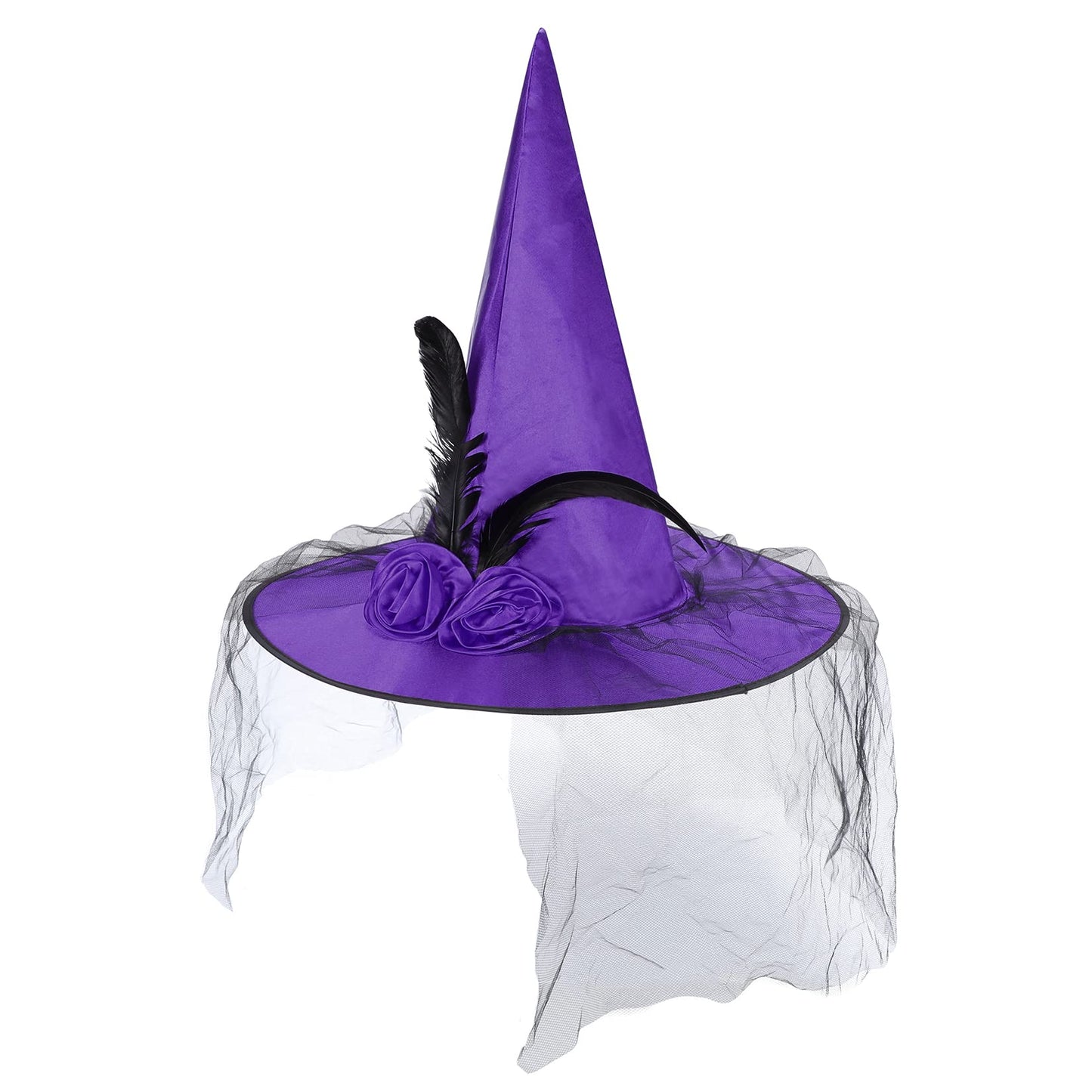 Century Star Witch Hats for Women Halloween Hats with Veil Adult Witch Costume Accessories for Party Rose Purple One Size